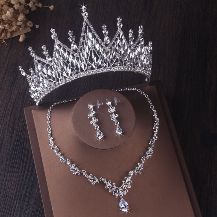Gorgeous Silver Color Crystal Bridal Jewelry Sets Fashion Tiaras Crown Earrings Choker Necklace Women - Niki Ice Jewelry 