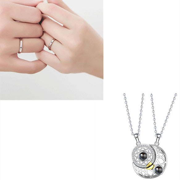 Sun Moon Shape Couple Personalized Necklaces Wedding Birthday Jewelry 100 Languages I Love You Projection Pendant Necklace Gifts - Niki Ice Jewelry 