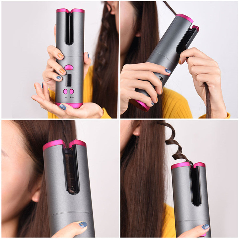 Automatic Hair Curler Curling Iron Wireless Ceramic USB Rechargeable With LED Digital Display - Niki Ice Jewelry 