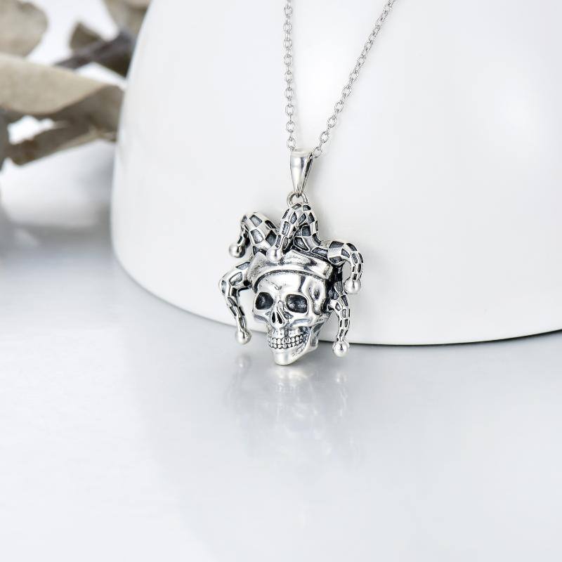 Sterling Silver Retro Gothic Skull Necklace Clown Hat Halloween Necklace for Women Man - Niki Ice Jewelry 