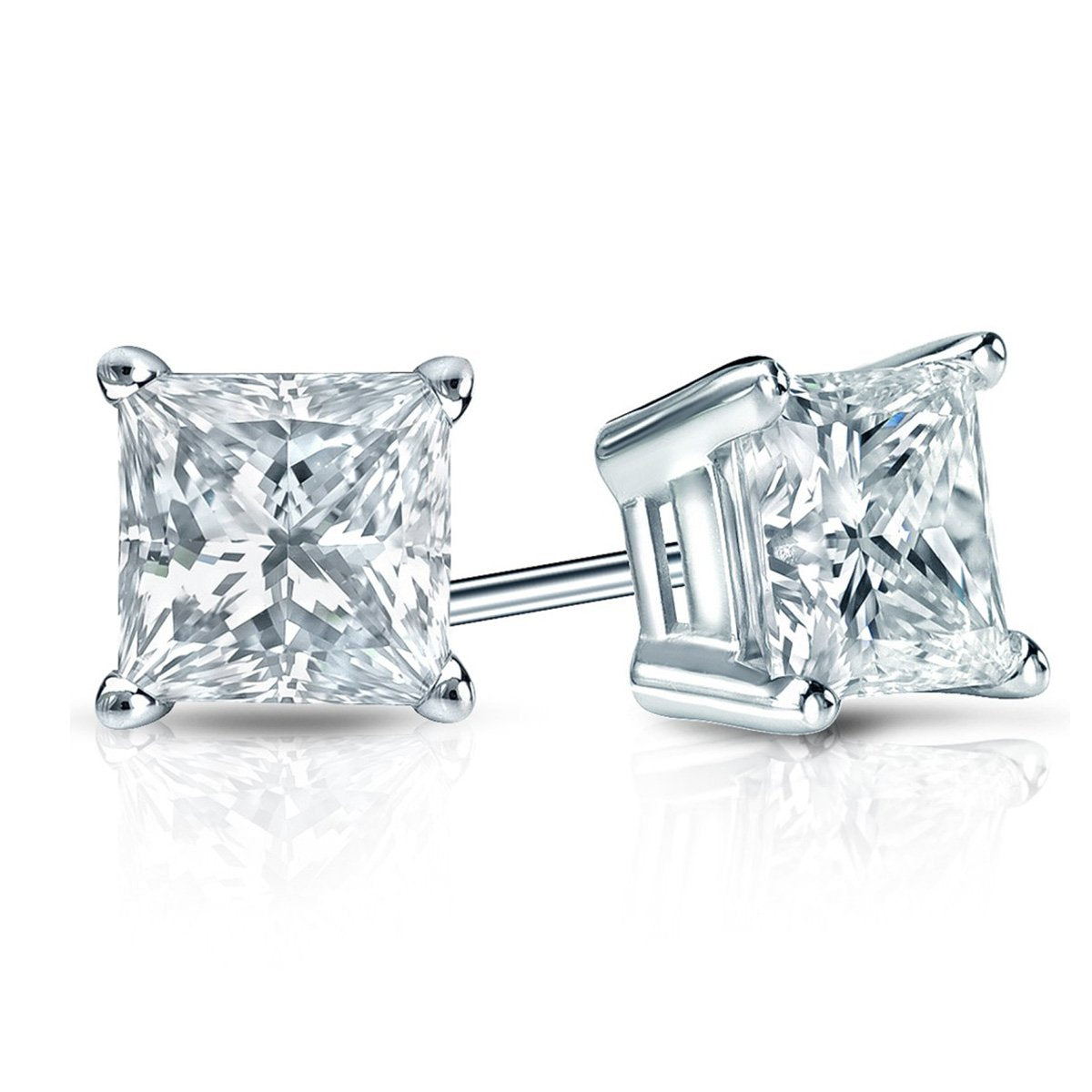 6mm Princess Stud Earring With Austrian  Crystals -Clear in 18K White Gold Plated