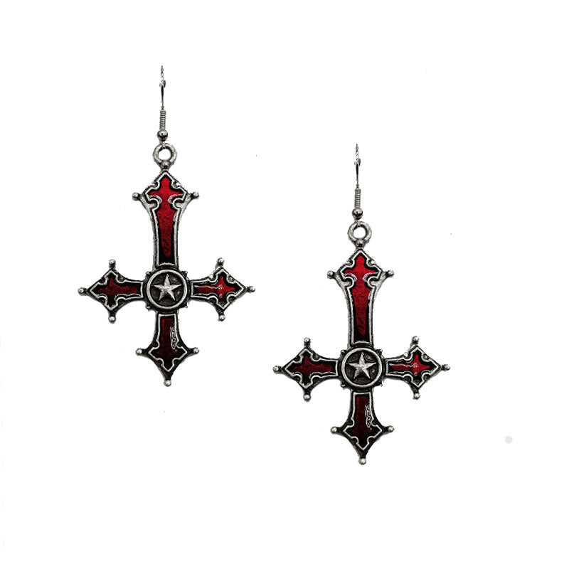 Euro American Dark Gothic Inverted Cross Earrings - Niki Ice Jewelry 