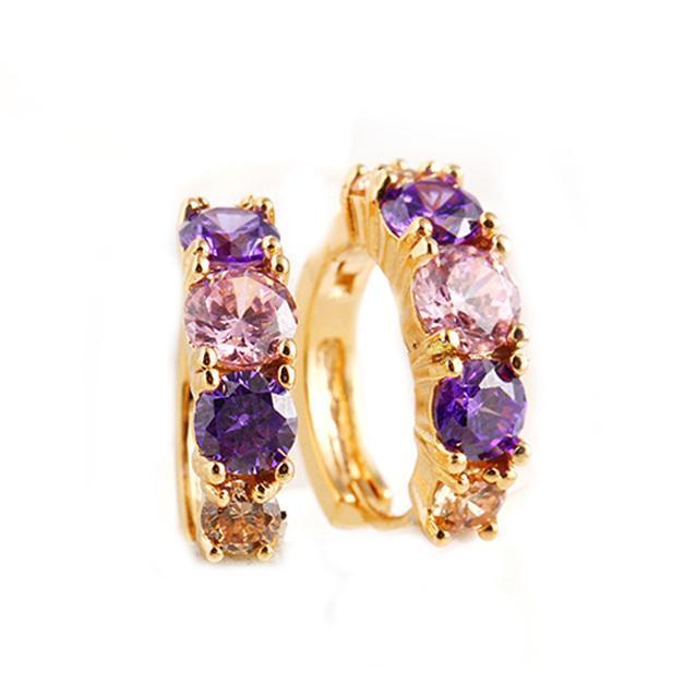Amethyst Multitone BoHo Earring With Austrian Crystals 18K Gold Plated Earring
