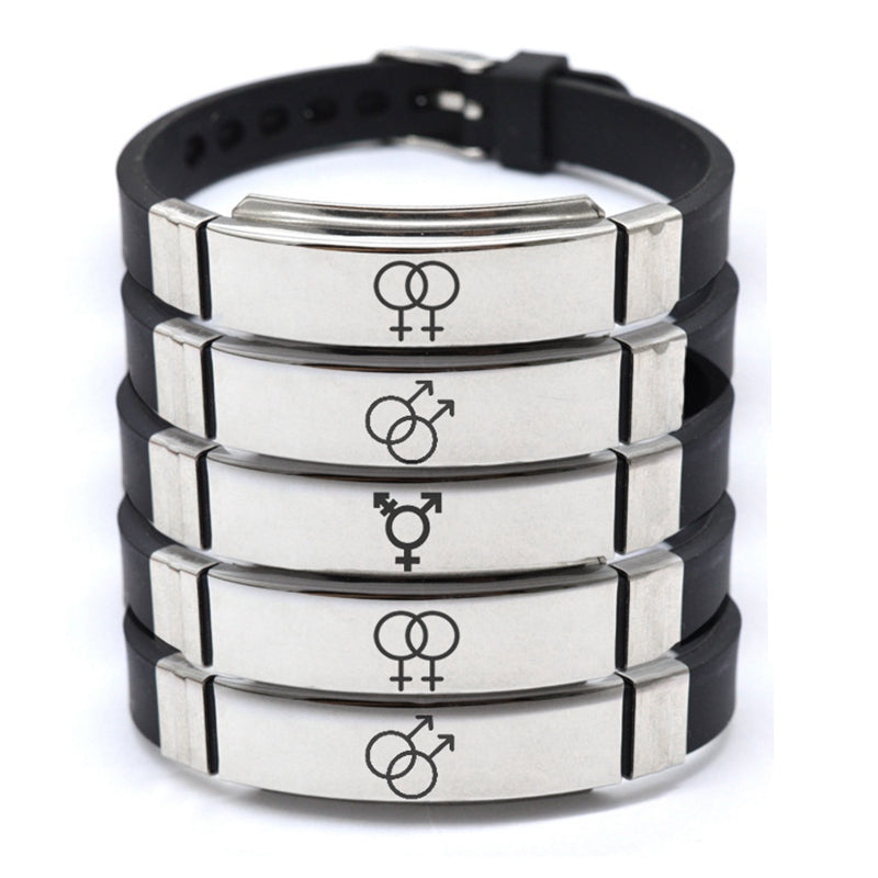 Stainless Steel LGBT ID Bracelet Engrave Gay Lesbian Transgender Symbol Silicone Bracelets For Men Women - Niki Ice Jewelry 