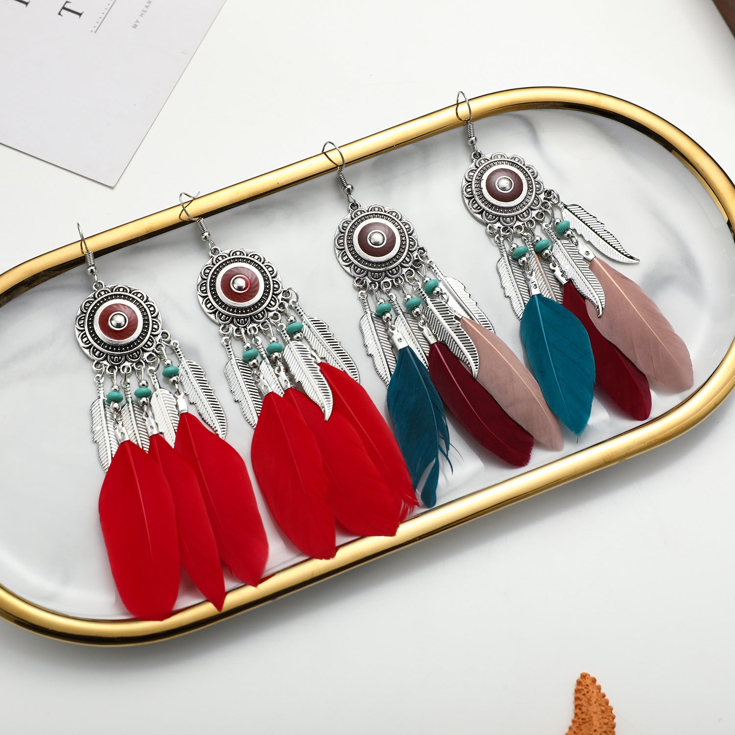 Leaf Earrings Bohemian Feather Ring Long Jewelry - Niki Ice Jewelry 