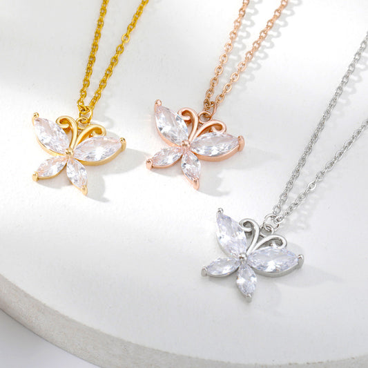 Butterfly Zircon Necklace Ladies Butterfly Pendant to Show Life Anew