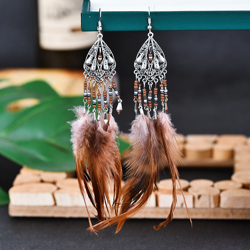 Bohemian Earrings Long Tassel Retro Feather Earrings Ethnic Style Jewelry - Niki Ice Jewelry 