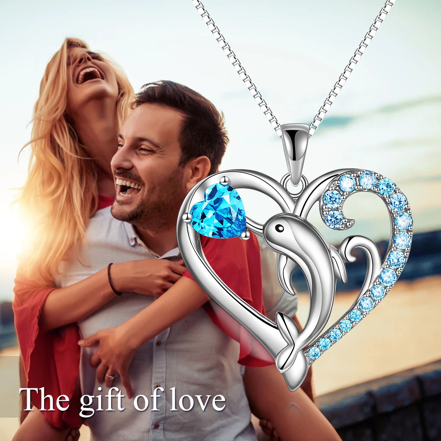 Dolphin Necklace for Women 925 Sterling Silver Dolphin Sea Wave Love Heart Pendant Necklace Jewellery Birthday Friendship Gift for Mother - Niki Ice Jewelry 