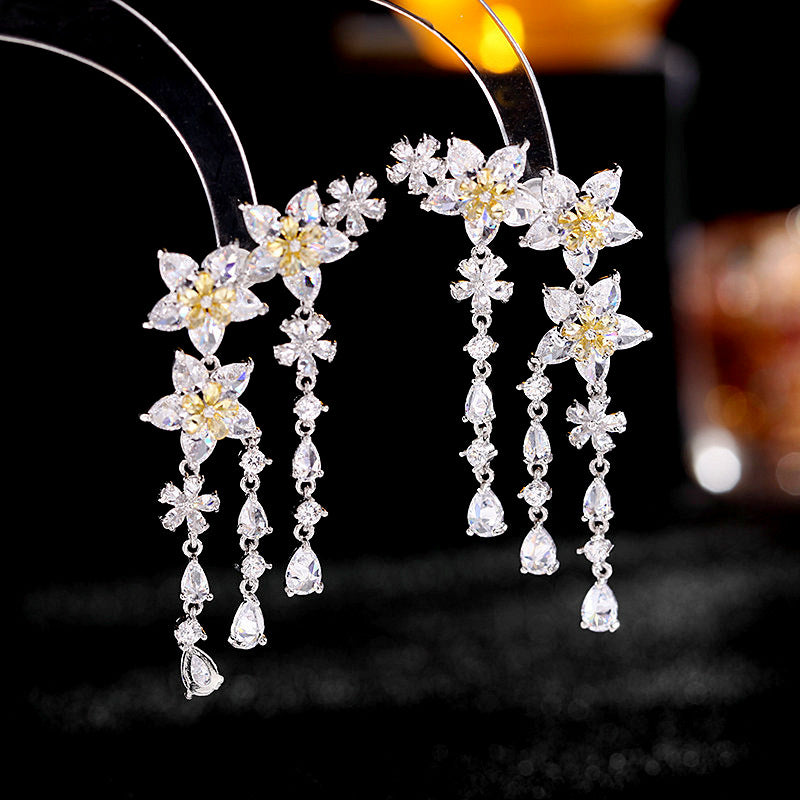Fashion Flower Tassel Pendant Earrings For Women Wedding Crystal Dangle Earings Luxury Jewelry - Niki Ice Jewelry 