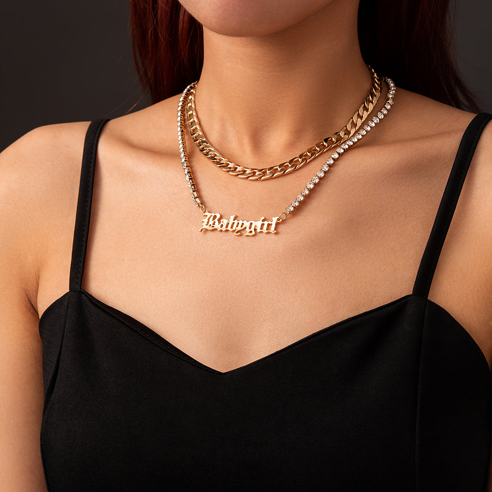 Gothic Lettering Cuban Chain Multiple Necklaces - Niki Ice Jewelry 